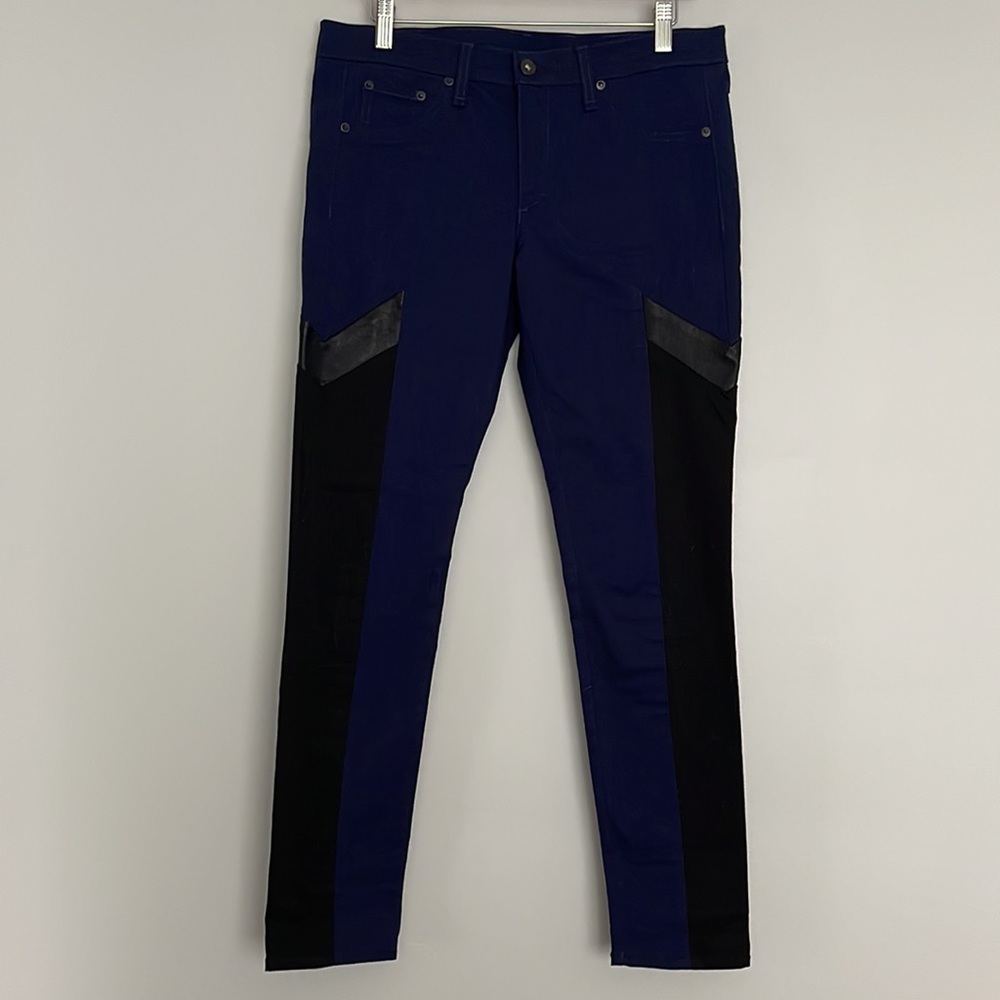 Rag & Bone Jean The Grand Prix Moto Blue Leather Panel Skinny Stretchy Pants 30